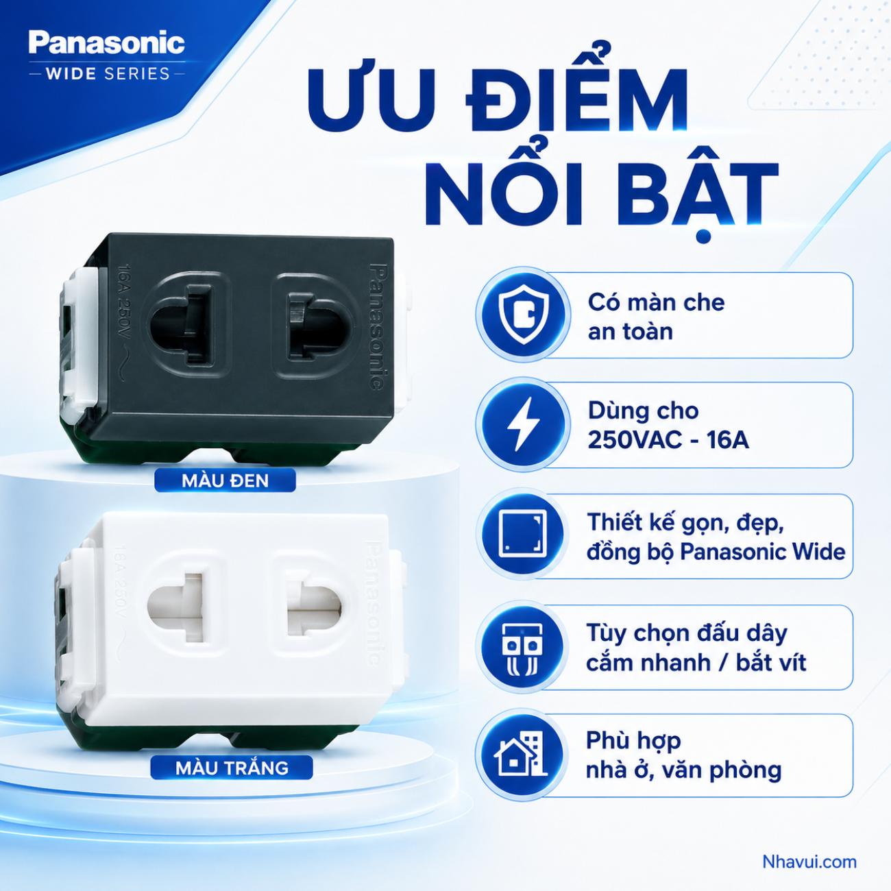 Ổ cắm đơn có màn che Panasonic WIDE Series 250VAC – 16A